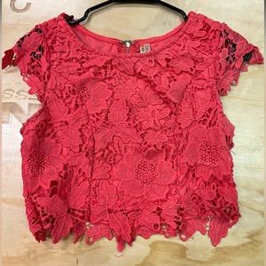 Boutique pink lace zip up crop
